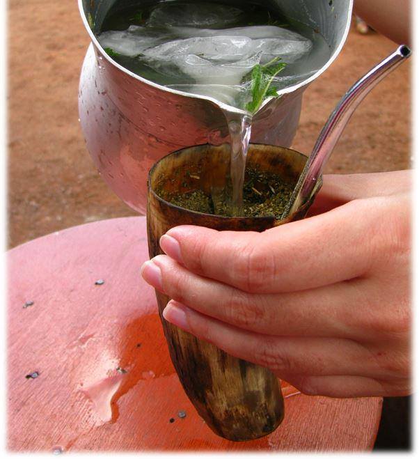 Le verre de guampa qui contient les feuilles de Terere