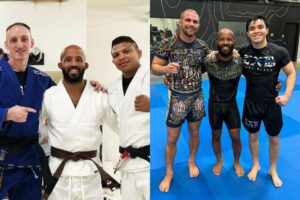 Demetrious Johnson avec ceinture marron BJJ et avec Garry Tonon