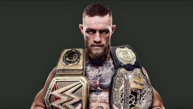 Conor McGregor UFC and WWE belts MacLife