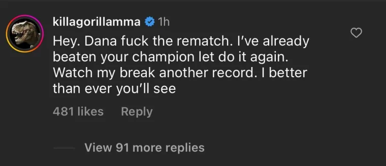 Jared Cannonier appelant Sean Strickland dans la section commentaires de Dana White