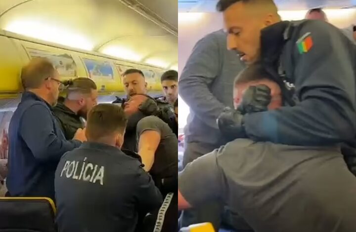 [WATCH] Shocking Moment Ryanair Passenger Gets Headlocked By Police Officer