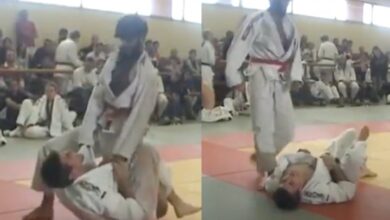 Judo Black Belt Screams in Pain & Taps to Knee on Belly against BJJ Blue Belt