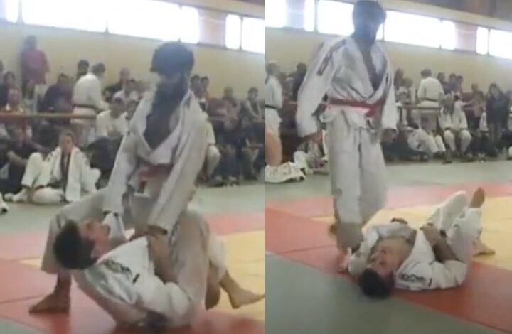 Judo Black Belt Screams in Pain & Taps to Knee on Belly against BJJ Blue Belt