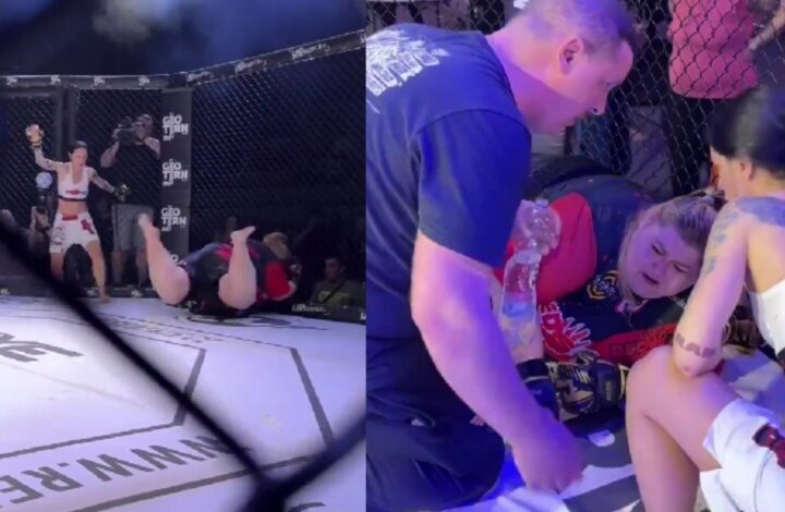 [WATCH] Female MMA Fighter Knocks Herself Out – By Falling Face First Into Cage