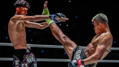Superlek Kiatmoo9 kicks Nabil Anane