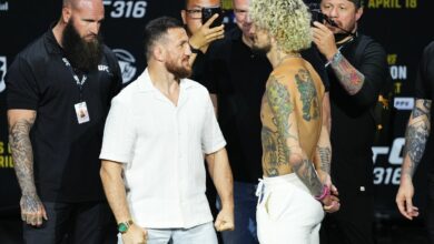 Merab Dvalishvili and Sean O'Malley staredown