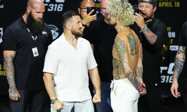 Merab Dvalishvili and Sean O'Malley staredown