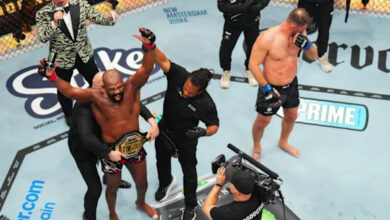 Jon Jones celebrates UFC title defense