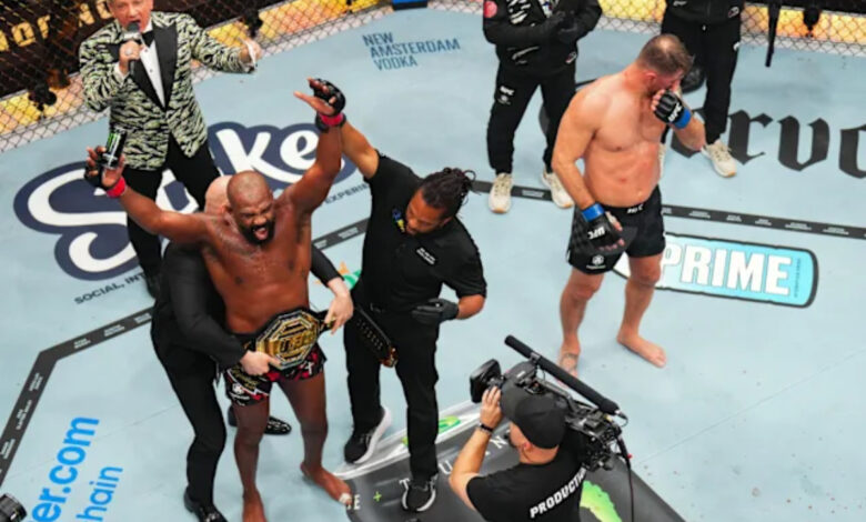Jon Jones celebrates UFC title defense