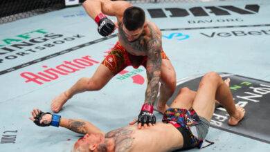 Ilia Topuria knocks out Charles Oliveira at UFC 317 in Las Vegas