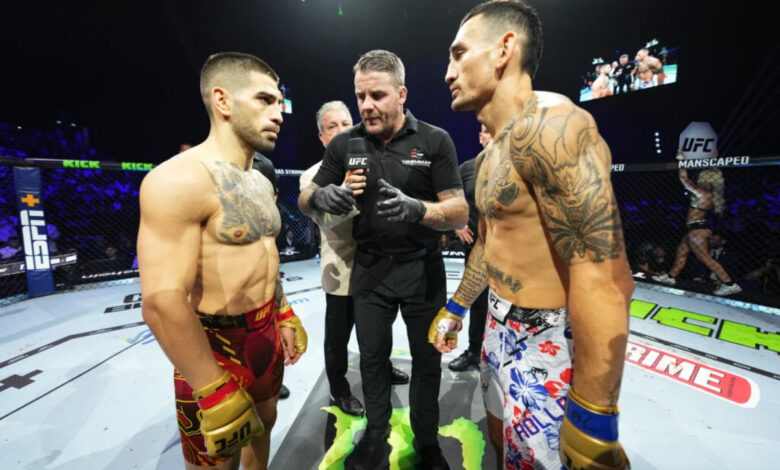 Ilia Topuria and Max Holloway staredown