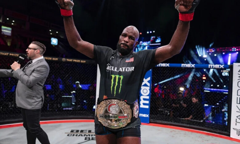 Corey Anderson celebrates Bellator title win