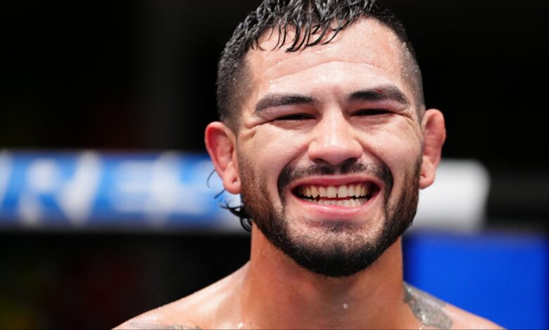 Anthony Hernandez reacts following his win over Roman Dolidze at the UFC Apex