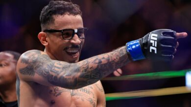 Carlos Prates celebrates after knocking out Geoff Neal at UFC 319