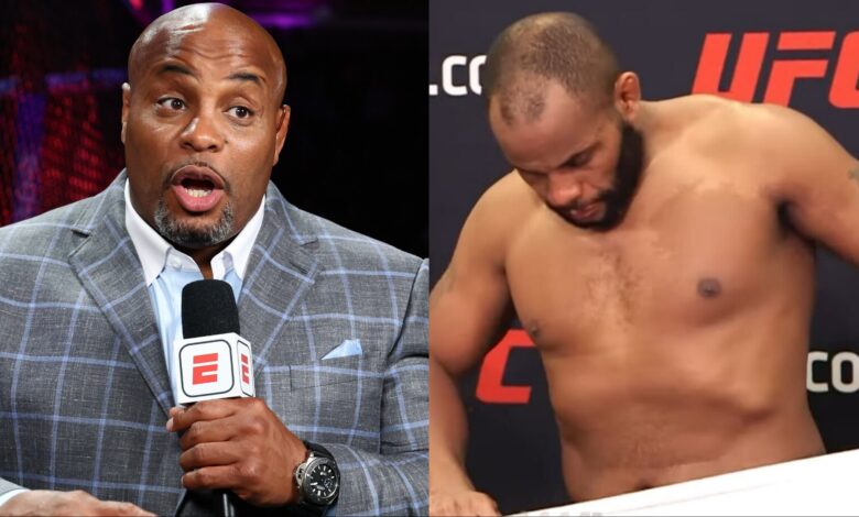 Daniel Cormier commentates cageside at UFC 319, opposite Cormier at the official weigh-in for UFC 210