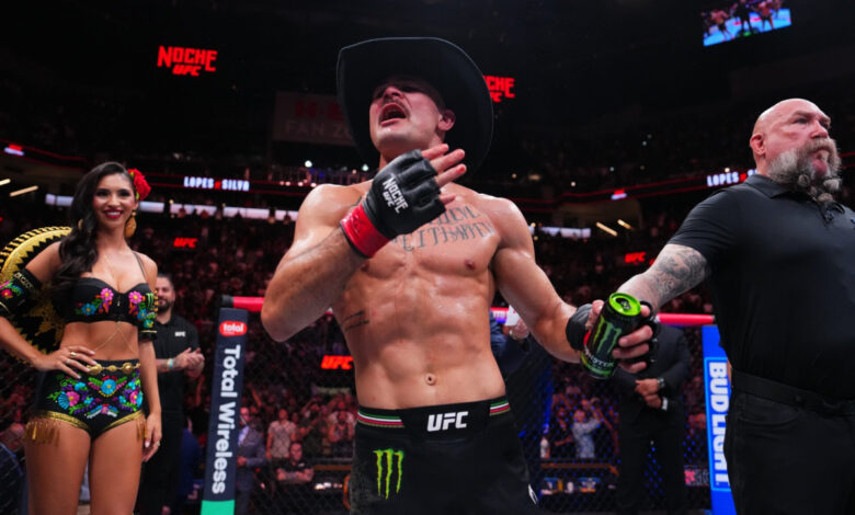 Diego Lopes celebrates Noche UFC win