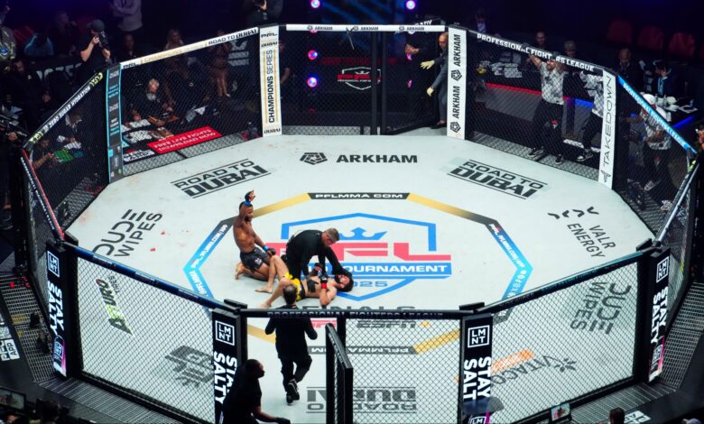 An aerial view of the PFL SmartCage at a 2025 event