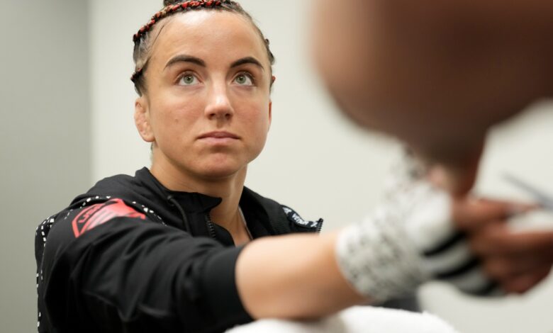 Maycee Barber gets her hands wrapped backstage ahead of her scheduled fight vs. Erin Blanchfield