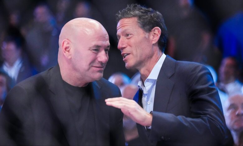 Dana White and TKO President Mark Shapiro speaks cageside at UFC 306