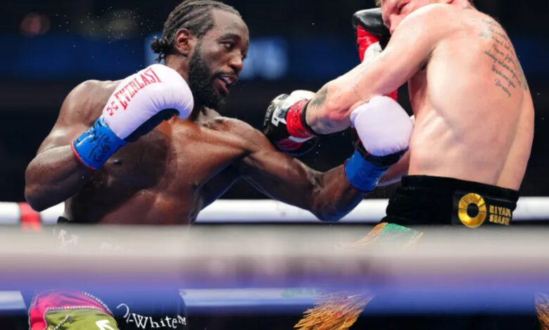 Terence Crawford lands body punch on Canelo Alvarez