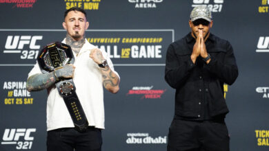 Tom Aspinall and Ciryl Gane during UFC 321 presser