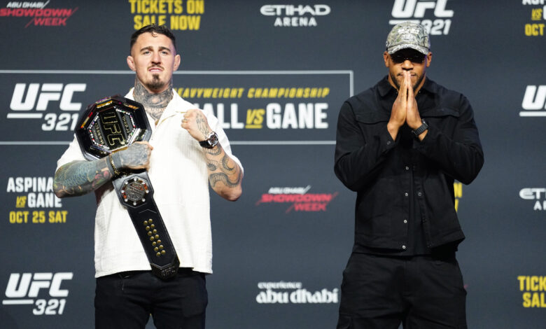 Tom Aspinall and Ciryl Gane during UFC 321 presser