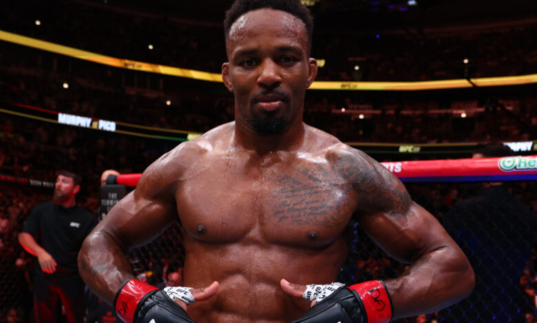 Lerone Murphy celebrates after a knockout win over Aaron Pico at UFC 319