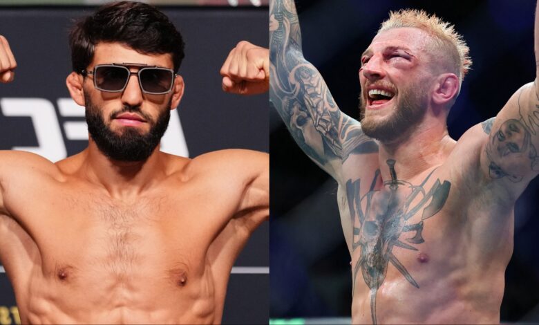 Arman Tsarukyan appears at the UFC 317 official weigh-in, opposite Dan Hooker after his win at UFC 305