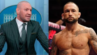 Conor McGregor appears at a White House press briefing, opposite Frankie Edgar in the Octagon at UFC 281