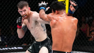 Cory Sandhagen punches Rob Font during UFC fight