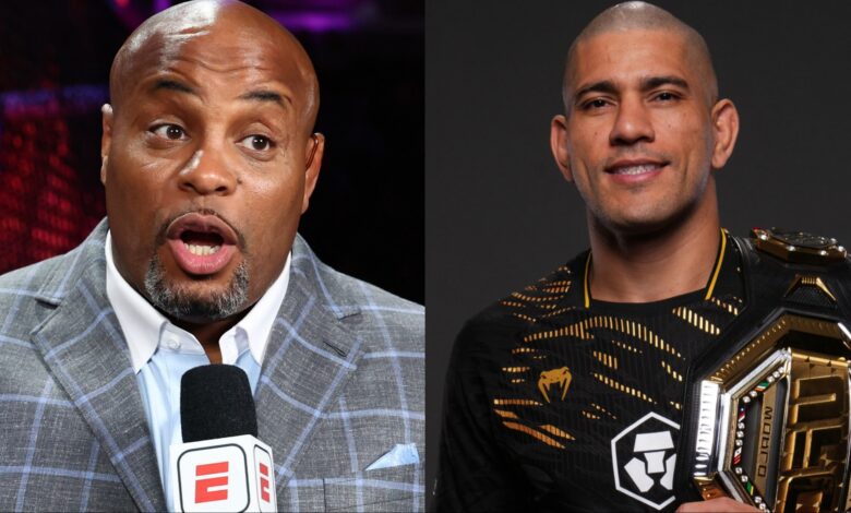 Daniel Cormier commentates cageside at UFC 319, opposite Alex Pereira after his title win at UFC 320
