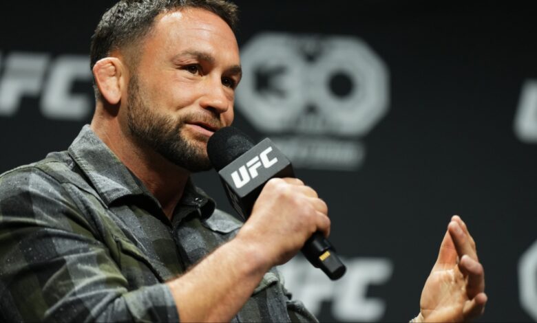 Frankie Edgar answers a question during a Q+A session ahead of UFC 288