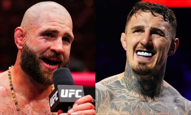 Jiri Prochazka speaks after a win at UFC 320, opposite Tom Aspinall in the cage at UFC 321