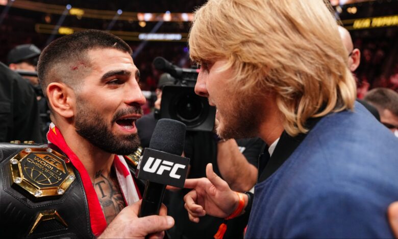 Ilia Topuria and Paddy Pimblett face off inside the Octagon at UFC 317