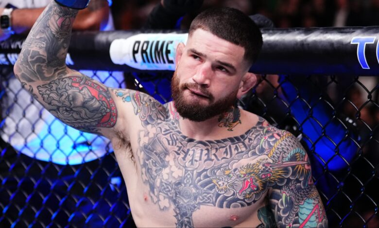Sean Brady reacts during his introduction at UFC London