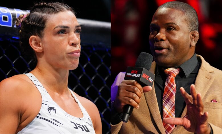 Mackenzie Dern enters the Octagon for her fight at UFC 321, opposite Din Thomas cageside at UFC BJJ 3