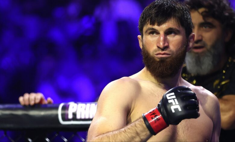 Magomed Ankalaev enters the Octagon for his fight against Alex Pereira at UFC 320