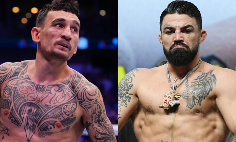 Max Holloway enters the Octagon for his fight against Dustin Poirier at UFC 318, opposite Mike Perry at the weigh-ins for his fight with Jake Paul