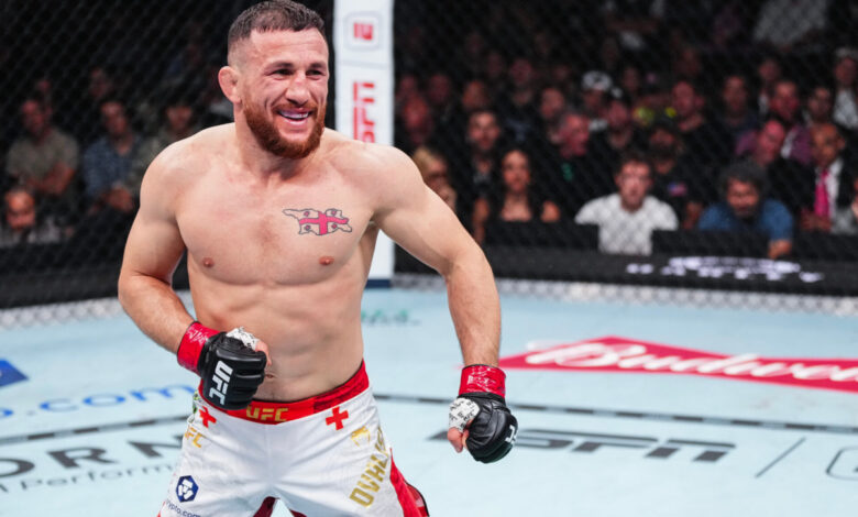 Merab Dvalisvili during UFC 320 title fight