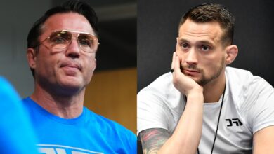 Chael Sonnen appears backstage at UFC 319, opposite James Krause backstage at a UFC event