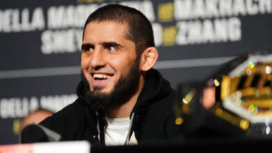 Islam Makhachev during UFC 322 press conference