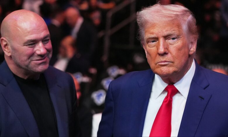 Dana White and U.S. President Donald Trump appear cageside at UFC 314 in Miami, Florida