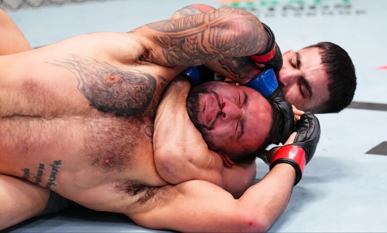 Isaac Dulgarian gets submitted with a choke at UFC Vegas 110
