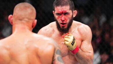 Islam Makhachev and Dustin Poirier fight at UFC 302