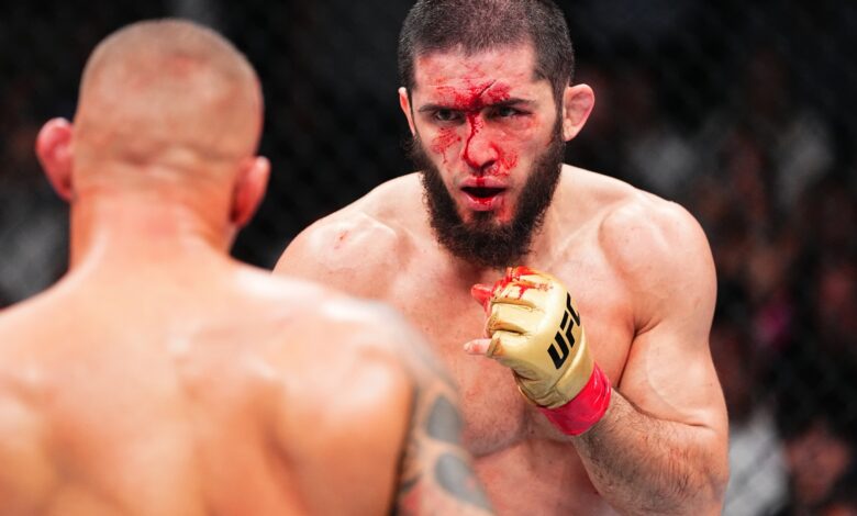 Islam Makhachev and Dustin Poirier fight at UFC 302