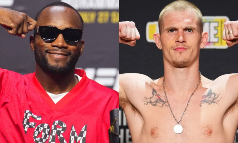 Leon Edwards appears at a UFC 304 press conference, opposite Ian Machado Garry at the UFC 315 official weigh-ins