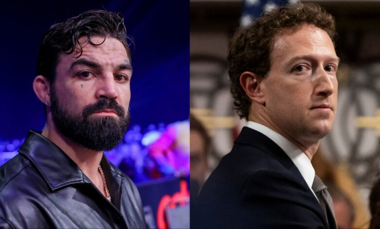 Mike Perry attends a Bare Knuckle FC event, opposite Mark Zuckerberg at a judicial hearing