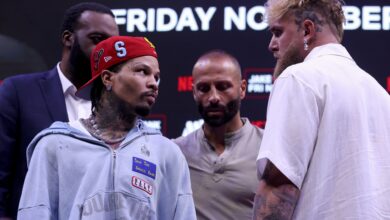 Jake Paul and Gervonta Davis face off at a pre-fight press conference