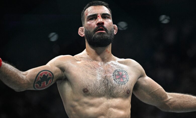 Benoit Saint-Denis celebrates after defeating Mauricio Ruffy at UFC Paris