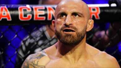 Alexander Volkanovski enters the Octagon for his fight against Diego Lopes at UFC 314